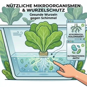 Close-up of healthy white plant roots protected by beneficial microbes as a biological method of hydroponik schimmel vorbeugen.