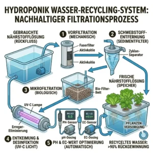 Schematic of the filtration process in a sustainable hydroponik wassersparen system.